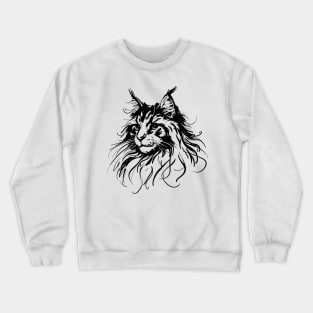 Stick figure of Maine Coon cat in black ink Crewneck Sweatshirt